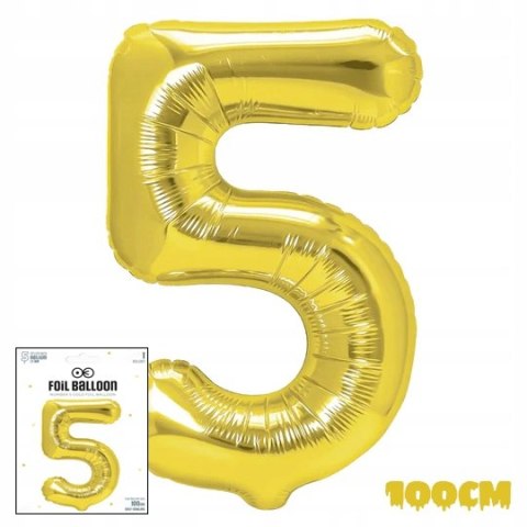BALON FOLIOWY CYFRĄ CYFERKA 5 ZŁOTA NA IMPREZE URODZINOWĄ PRZYJĘCIE 100cm