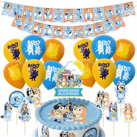 DUŻY ZESTAW URODZINOWY BLUEY BALONY TOPPERY GIRLANDA NA IMPREZE 47EL