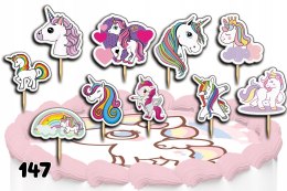 TOPPERY NA TORT OZDOBNE DEKORACJA ZESTAW - JEDNOROŻEC UNICORN 10szt.