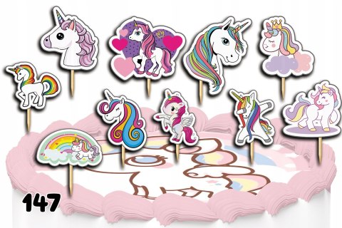TOPPERY NA TORT OZDOBNE DEKORACJA ZESTAW - JEDNOROŻEC UNICORN 10szt.