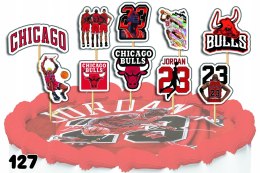 TOPPERY NA TORT OZDOBNE DEKORACJA ZESTAW - NBA BULLS KOSZYKÓWKA 10szt.