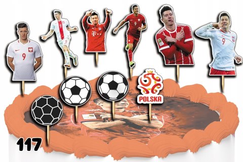 TOPPERY NA TORT OZDOBNE DEKORACJA ZESTAW - PIŁKA NOŻNA LEWANDOWSKI 10szt.