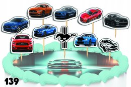 TOPPERY NA TORT OZDOBNE DEKORACJA ZESTAW - SAMOCHODY MUSTANG PREMIUM 10szt.