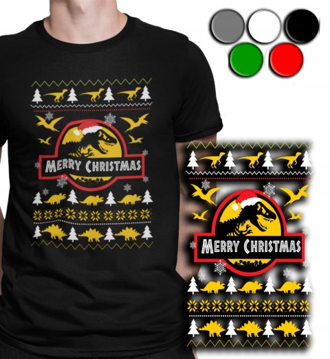 KOSZULKA Z NADRUKIEM MĘSKA T-SHIRT - ŚWIĘTA PREZENT JURASSIC WORLD - L