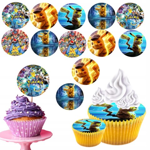 OPŁATEK na BABECZKI MUFFINKI zestaw na urodziny 12szt. - POKEMON BAJKA
