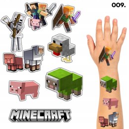 TATUAŻE ZMYWALNE DLA DZIECI TYMCZASOWE MINECRA.FT GRA - 8 EL. / 150 WZORÓW