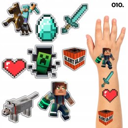TATUAŻE ZMYWALNE DLA DZIECI TYMCZASOWE MINECRA.FT GRA - 8 EL. / 150 WZORÓW