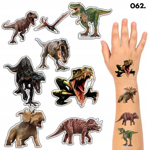 TATUAŻE ZMYWALNE DLA DZIECI TYMCZASOWE DINO DINOZAURY - 8 EL. / 150 WZORÓW TATUAŻE ZMYWALNE DLA DZIECI TYMCZASOWE DINO DINOZAURY - 8 EL. / 150 WZORÓW