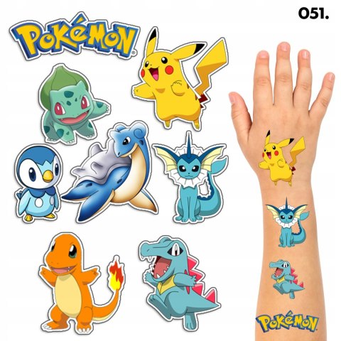 TATUAŻE ZMYWALNE DLA DZIECI TYMCZASOWE POKEMON PIKACHU - 8 EL. / 150 WZORÓW TATUAŻE ZMYWALNE DLA DZIECI TYMCZASOWE POKEMON PIKACHU - 8 EL. / 150 WZORÓW