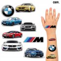TATUAŻE ZMYWALNE DLA DZIECI TYMCZASOWE SAMOCHODY BMW - 8 EL. / 150 WZORÓW