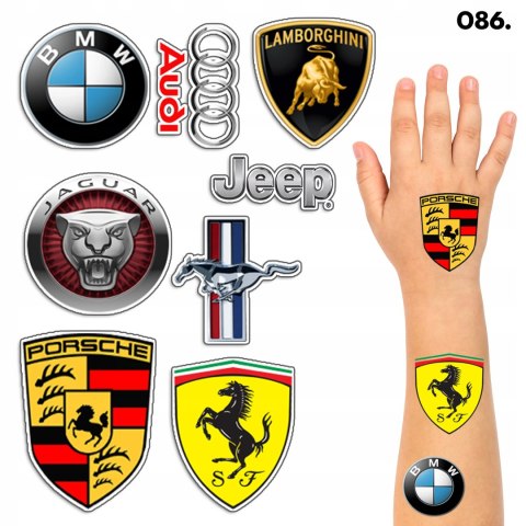 TATUAŻE ZMYWALNE DLA DZIECI TYMCZASOWE SAMOCHODY MARKI LOGO - 8 EL. / 150 W TATUAŻE ZMYWALNE DLA DZIECI TYMCZASOWE SAMOCHODY MARKI LOGO - 8 EL. / 150 W