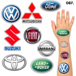 TATUAŻE ZMYWALNE DLA DZIECI TYMCZASOWE SAMOCHODY MARKI LOGO - 8 EL. / 150 W