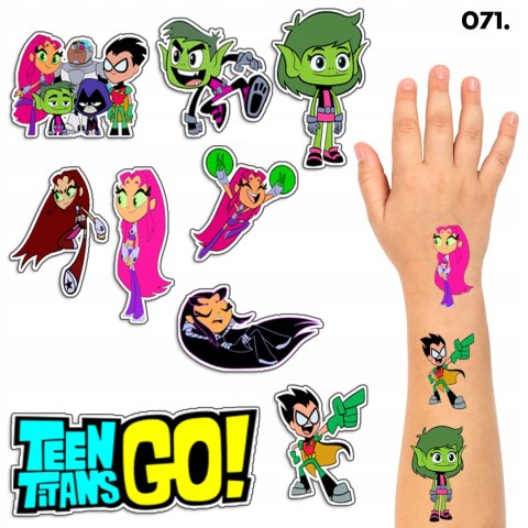 TATUAŻE ZMYWALNE DLA DZIECI TYMCZASOWE TEEN TITANS - 8 EL. / 150 WZORÓW TATUAŻE ZMYWALNE DLA DZIECI TYMCZASOWE TEEN TITANS - 8 EL. / 150 WZORÓW