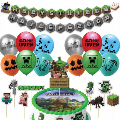 DUŻY ZESTAW URODZINOWY MINECRAFT BALONY TOPPERY GIRLANDA NA IMPREZE 47EL DUŻY ZESTAW URODZINOWY MINECRAFT BALONY TOPPERY GIRLANDA NA IMPREZE 47EL