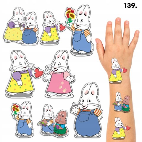 TATUAŻE ZMYWALNE DLA DZIECI TYMCZASOWE MAX I RUBY - 8 EL. / 150 WZ. TATUAŻE ZMYWALNE DLA DZIECI TYMCZASOWE MAX I RUBY - 8 EL. / 150 WZ.