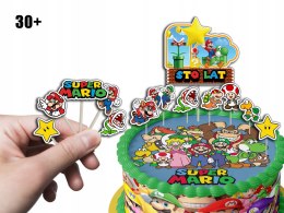 TOPPERY NA TORT (10szt) + duży TOPPER STO LAT - SUPER MARIO BROS