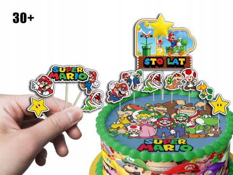 TOPPERY NA TORT (10szt) + duży TOPPER STO LAT - SUPER MARIO BROS TOPPERY NA TORT (10szt) + duży TOPPER STO LAT - SUPER MARIO BROS