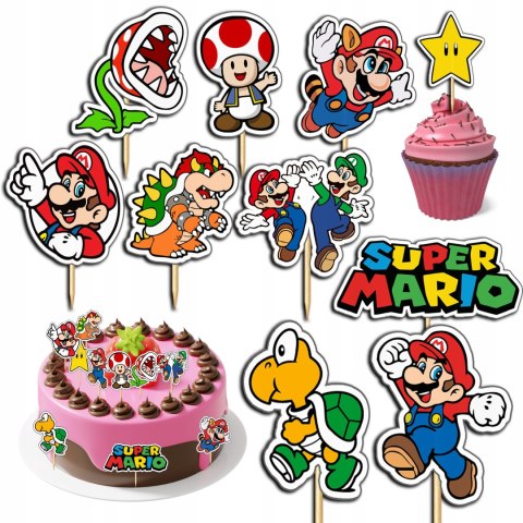 TOPPERY NA TORT (10szt) + duży TOPPER STO LAT - SUPER MARIO BROS TOPPERY NA TORT (10szt) + duży TOPPER STO LAT - SUPER MARIO BROS