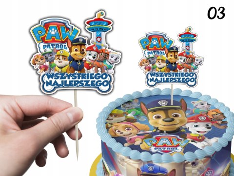TOPPER NA TORT ozdoba dekoracja urodziny torcik PSI PATROL PAW RUBBLE SKY