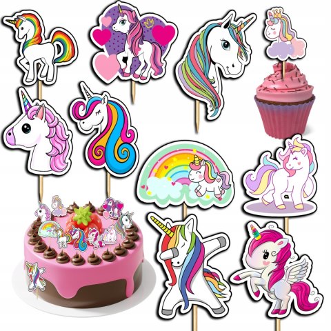 TOPPERY NA TORT (10szt) + duży TOPPER Najlepszego - JEDNOROŻEC UNICORN TOPPERY NA TORT (10szt) + duży TOPPER Najlepszego - JEDNOROŻEC UNICORN
