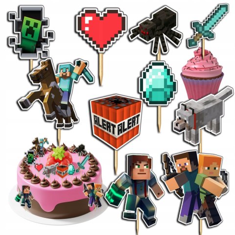 TOPPERY NA TORT (10szt) + duży TOPPER Wszystkiego Najlepszego - MINE.CRAFT TOPPERY NA TORT (10szt) + duży TOPPER Wszystkiego Najlepszego - MINE.CRAFT