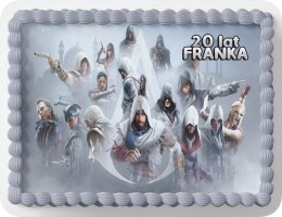 PROSTOKĄTNY OPŁATEK NA TORT A4 20x29CM - ASSASSIN GRY + IMIĘ GRATIS