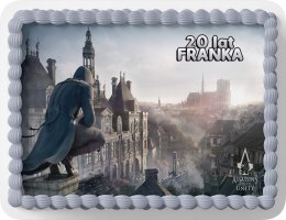PROSTOKĄTNY OPŁATEK NA TORT A4 20x29CM - ASSASSIN GRY + IMIĘ GRATIS
