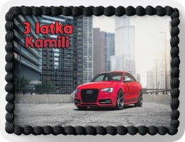 PROSTOKĄTNY OPŁATEK NA TORT A4 20x29CM - AUDI SAMOCHODY + IMIĘ GRATIS