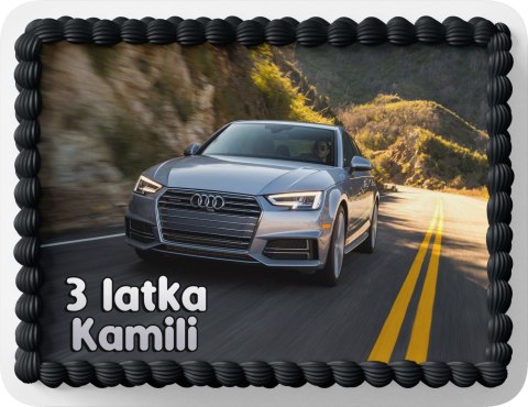 PROSTOKĄTNY OPŁATEK NA TORT A4 20x29CM - AUDI SAMOCHODY + IMIĘ GRATIS