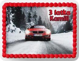PROSTOKĄTNY OPŁATEK NA TORT A4 20x29CM - BMW SAMOCHODY + IMIĘ GRATIS
