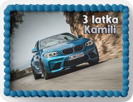 PROSTOKĄTNY OPŁATEK NA TORT A4 20x29CM - BMW SAMOCHODY + IMIĘ GRATIS