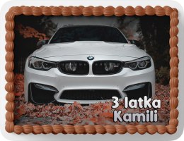 PROSTOKĄTNY OPŁATEK NA TORT A4 20x29CM - BMW SAMOCHODY + IMIĘ GRATIS