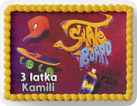 PROSTOKĄTNY OPŁATEK NA TORT A4 20x29CM - DESKOROLKA ROLKI + IMIĘ GRATIS