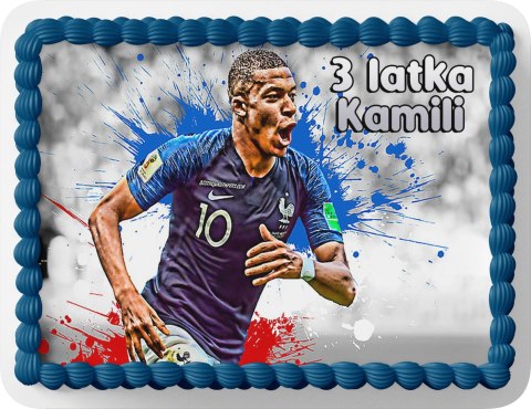 PROSTOKĄTNY OPŁATEK NA TORT A4 20x29CM - KYLIAN MBAPPE + IMIĘ GRATIS