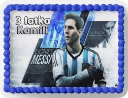 PROSTOKĄTNY OPŁATEK NA TORT A4 20x29CM - MESSI PIŁKA + IMIĘ GRATIS