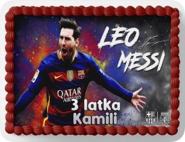 PROSTOKĄTNY OPŁATEK NA TORT A4 20x29CM - MESSI PIŁKA + IMIĘ GRATIS