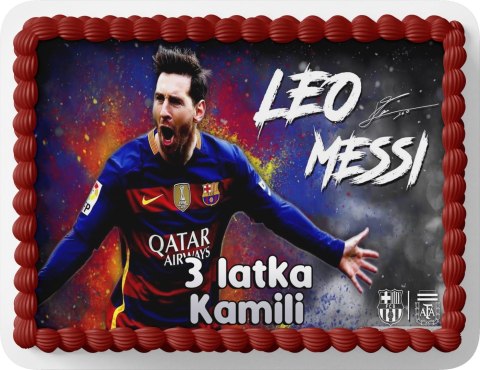 PROSTOKĄTNY OPŁATEK NA TORT A4 20x29CM - MESSI PIŁKA + IMIĘ GRATIS