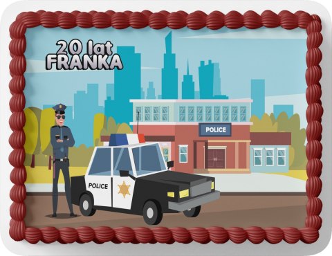 PROSTOKĄTNY OPŁATEK NA TORT A4 20x29CM - POLICJA POLICJANT + IMIĘ GRATIS