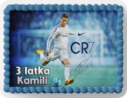 PROSTOKĄTNY OPŁATEK NA TORT A4 20x29CM - RONALDO PIŁKA + IMIĘ GRATIS