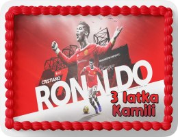 PROSTOKĄTNY OPŁATEK NA TORT A4 20x29CM - RONALDO PIŁKA + IMIĘ GRATIS