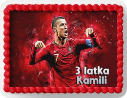 PROSTOKĄTNY OPŁATEK NA TORT A4 20x29CM - RONALDO PIŁKA + IMIĘ GRATIS