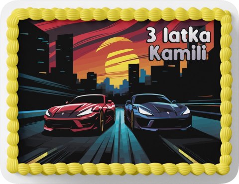 PROSTOKĄTNY OPŁATEK NA TORT A4 20x29CM - SAMOCHODY + IMIĘ GRATIS PROSTOKĄTNY OPŁATEK NA TORT A4 20x29CM - SAMOCHODY + IMIĘ GRATIS