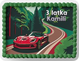 PROSTOKĄTNY OPŁATEK NA TORT A4 20x29CM - SAMOCHODY + IMIĘ GRATIS