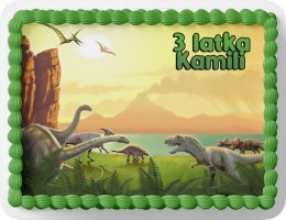 PROSTOKĄTNY OPŁATEK NA TORT A4 20x29CM - DINO DINOZAURY + IMIĘ GRATIS