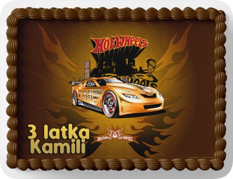 PROSTOKĄTNY OPŁATEK NA TORT A4 20x29CM - HOT WHEELS AUTA + IMIĘ GRATIS