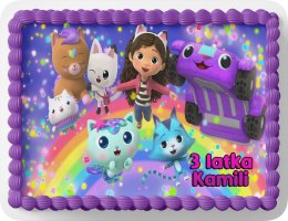 PROSTOKĄTNY OPŁATEK NA TORT A4 20x29CM - KOCI DOMEK GABI + IMIĘ GRATIS