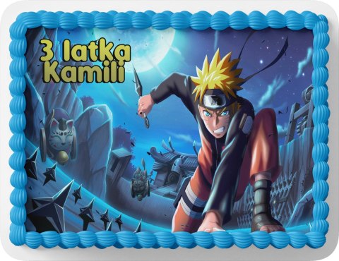 PROSTOKĄTNY OPŁATEK NA TORT A4 20x29CM - NARUTO ANIME + IMIĘ GRATIS