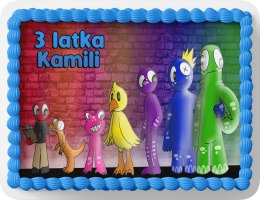 PROSTOKĄTNY OPŁATEK NA TORT A4 20x29CM - RAINBOW FRIENDS + IMIĘ GRATIS