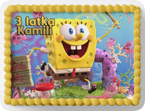 PROSTOKĄTNY OPŁATEK NA TORT A4 20x29CM - SPONGEBOB WZORY + IMIĘ GRATIS PROSTOKĄTNY OPŁATEK NA TORT A4 20x29CM - SPONGEBOB WZORY + IMIĘ GRATIS