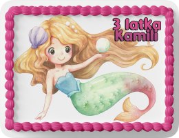 PROSTOKĄTNY OPŁATEK NA TORT A4 20x29CM - SYRENKA WZORY + IMIĘ GRATIS